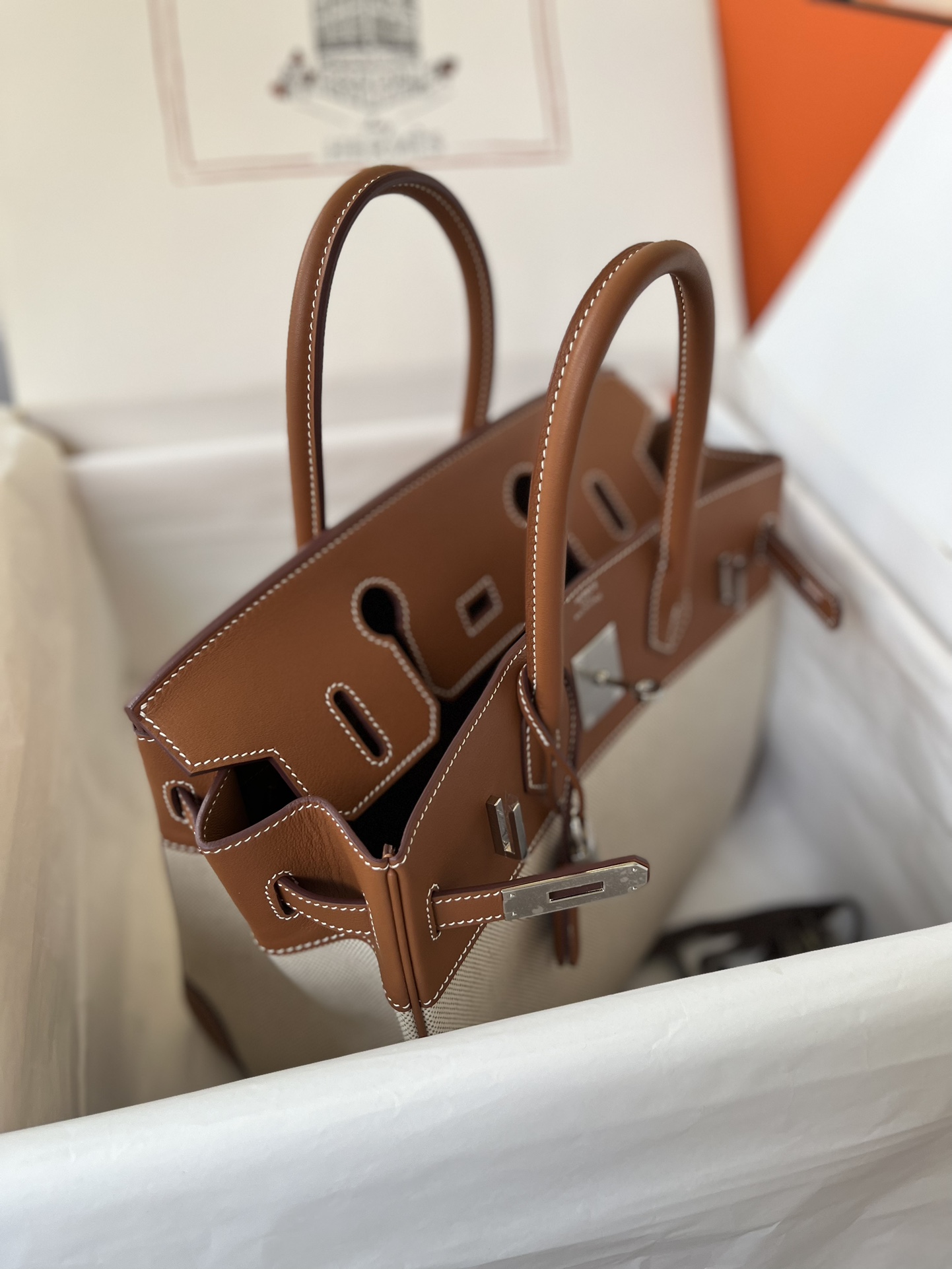 에르메스 버킨백30 골드브라운 캔버스 은장